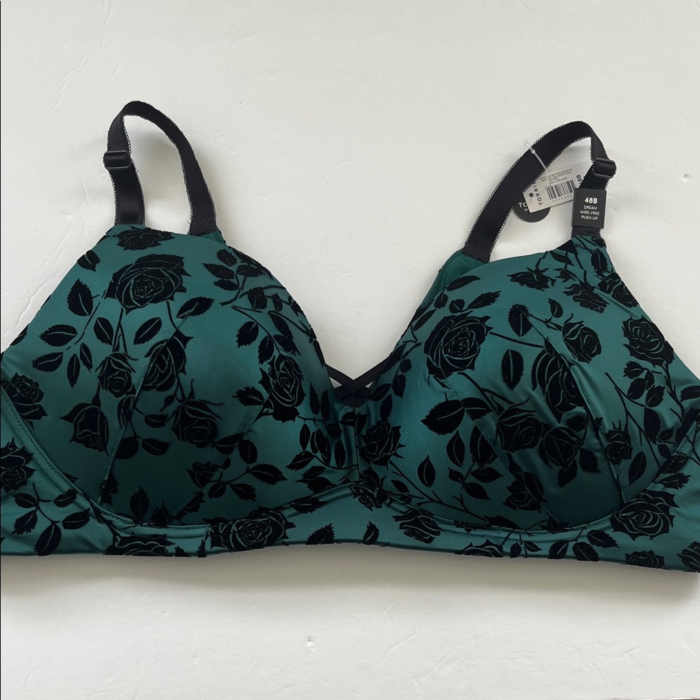 Torrid Green Rose Print Bra with Underwire Support